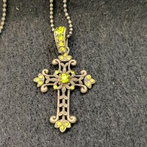 Antique style crucifix with green stones